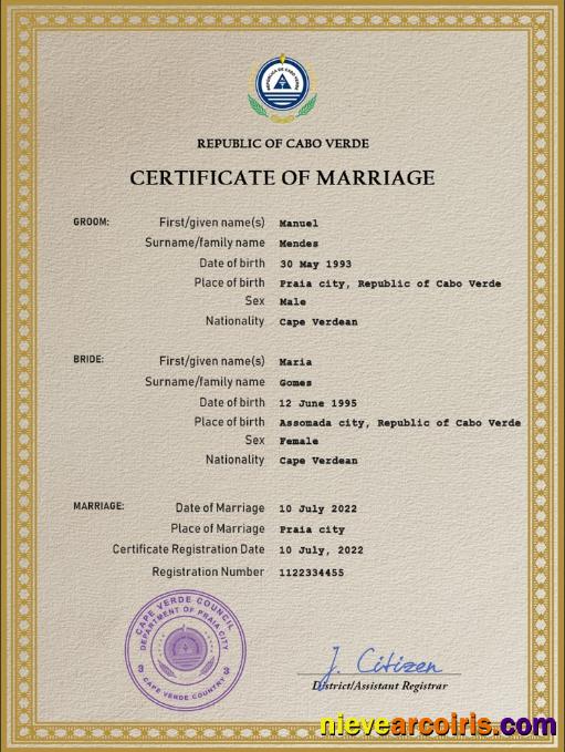 Cabo Verde marriage certificate